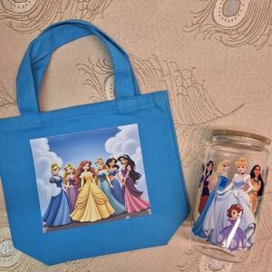 🪻3/$25 Disney Princess' Glass Tumbler Lid Straw  Mini Canvas Tote Bag